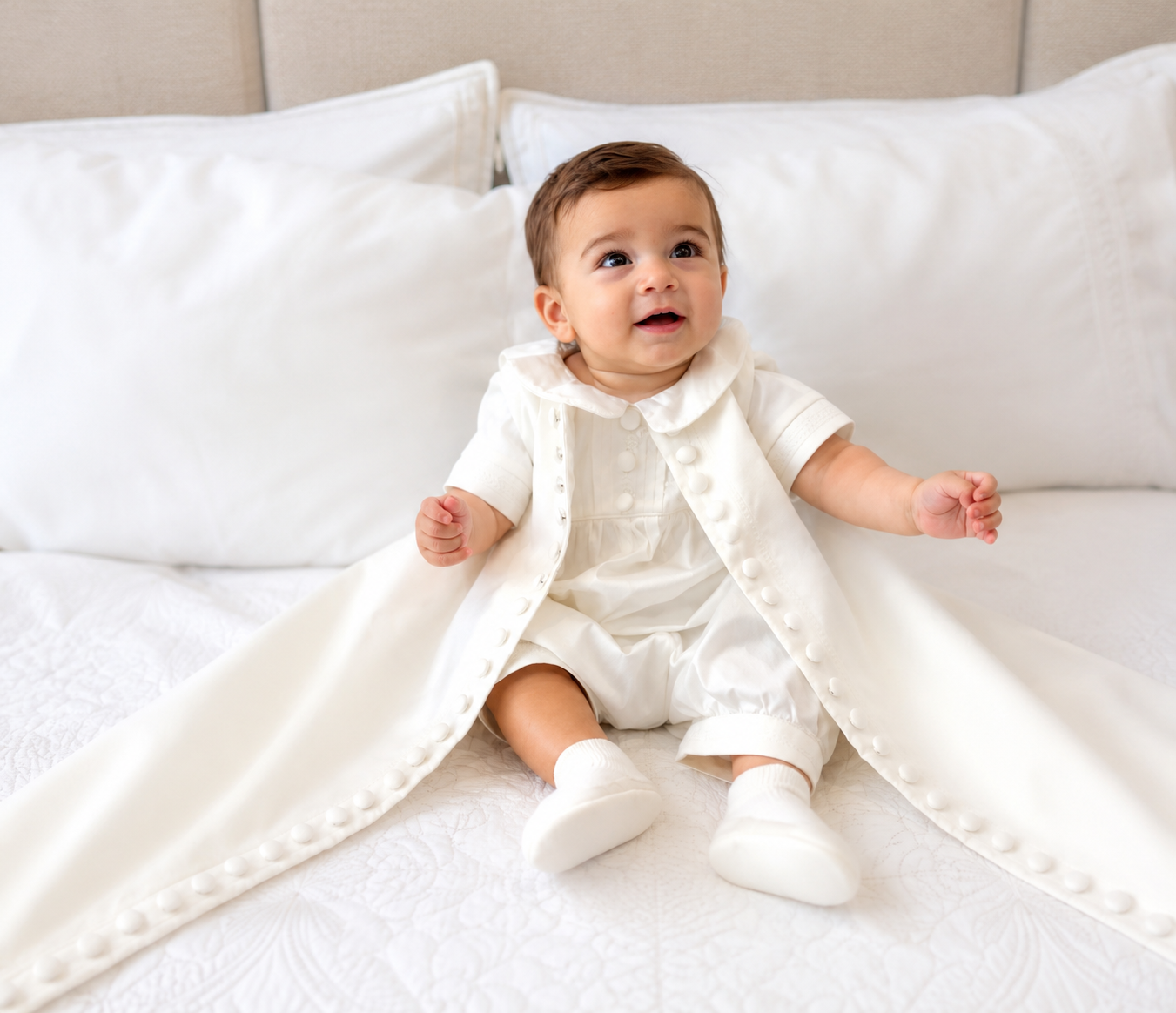 Edward Baptism Romper and Cape Set - Silk S/S
