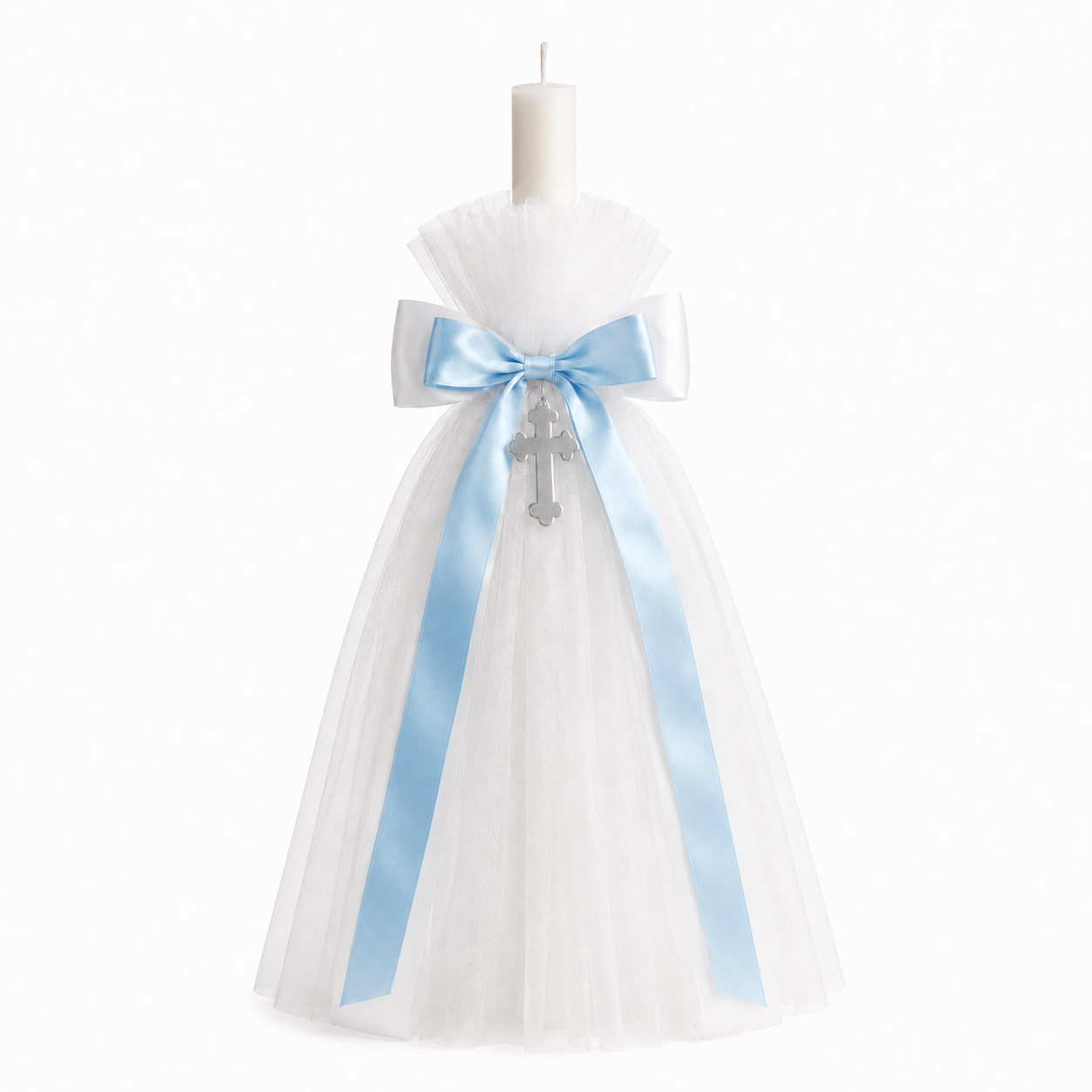 Classic Orthodox Candle with Tulle Baby Blue