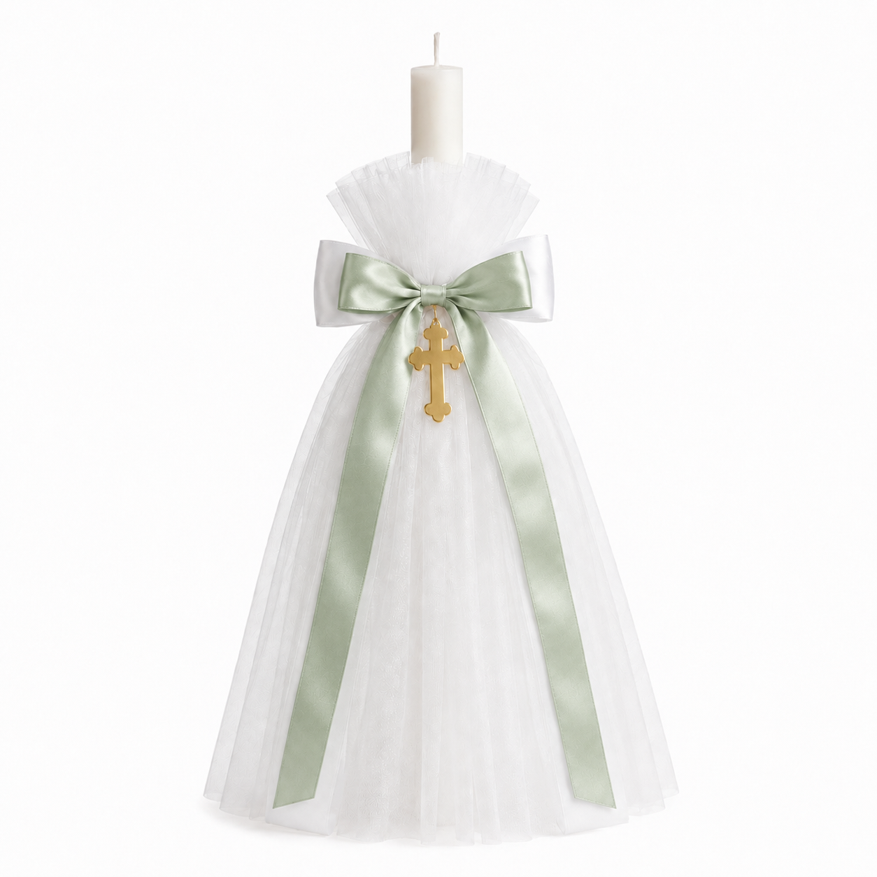 Classic Orthodox Candle with Tulle Sage