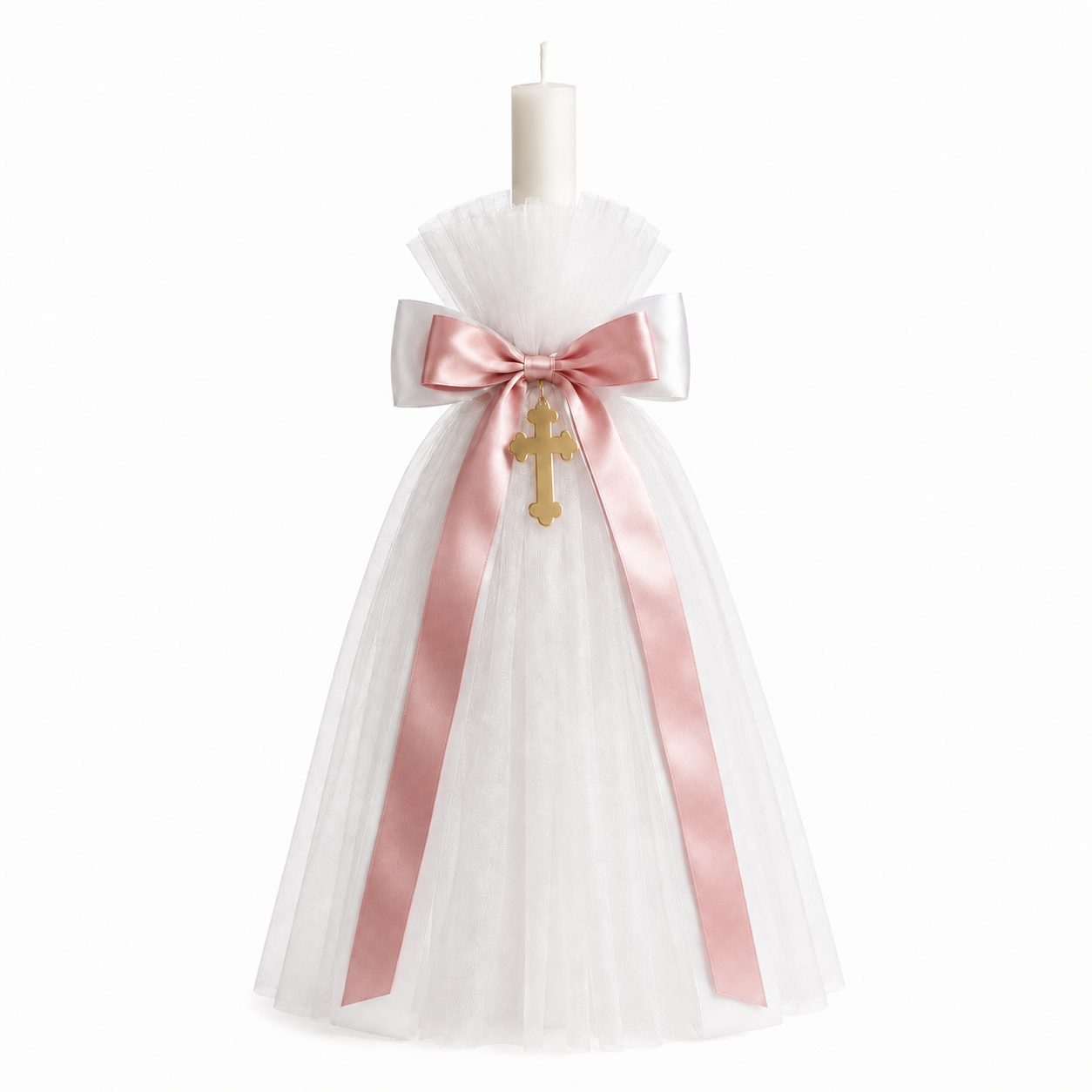 Classic Orthodox Candle with Tulle Rose