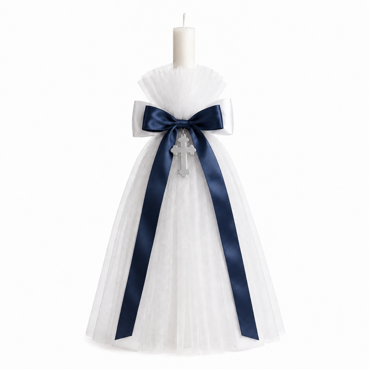 Classic Orthodox Candle with Tulle Navy