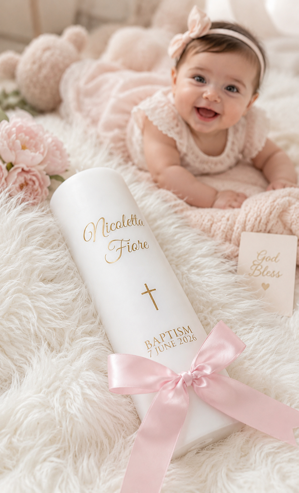 Christening Candle with Bow