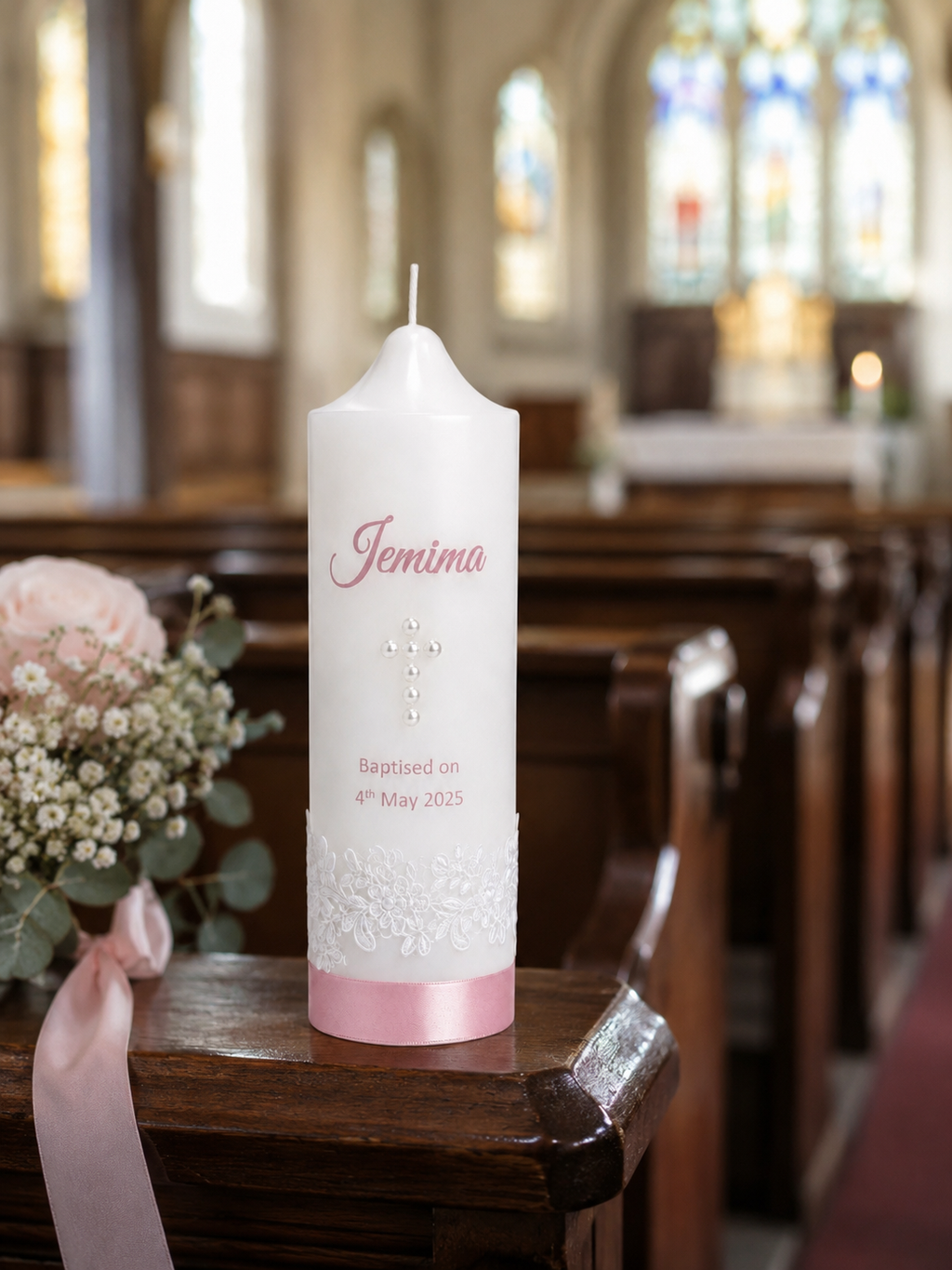 Lace Baptism Candle