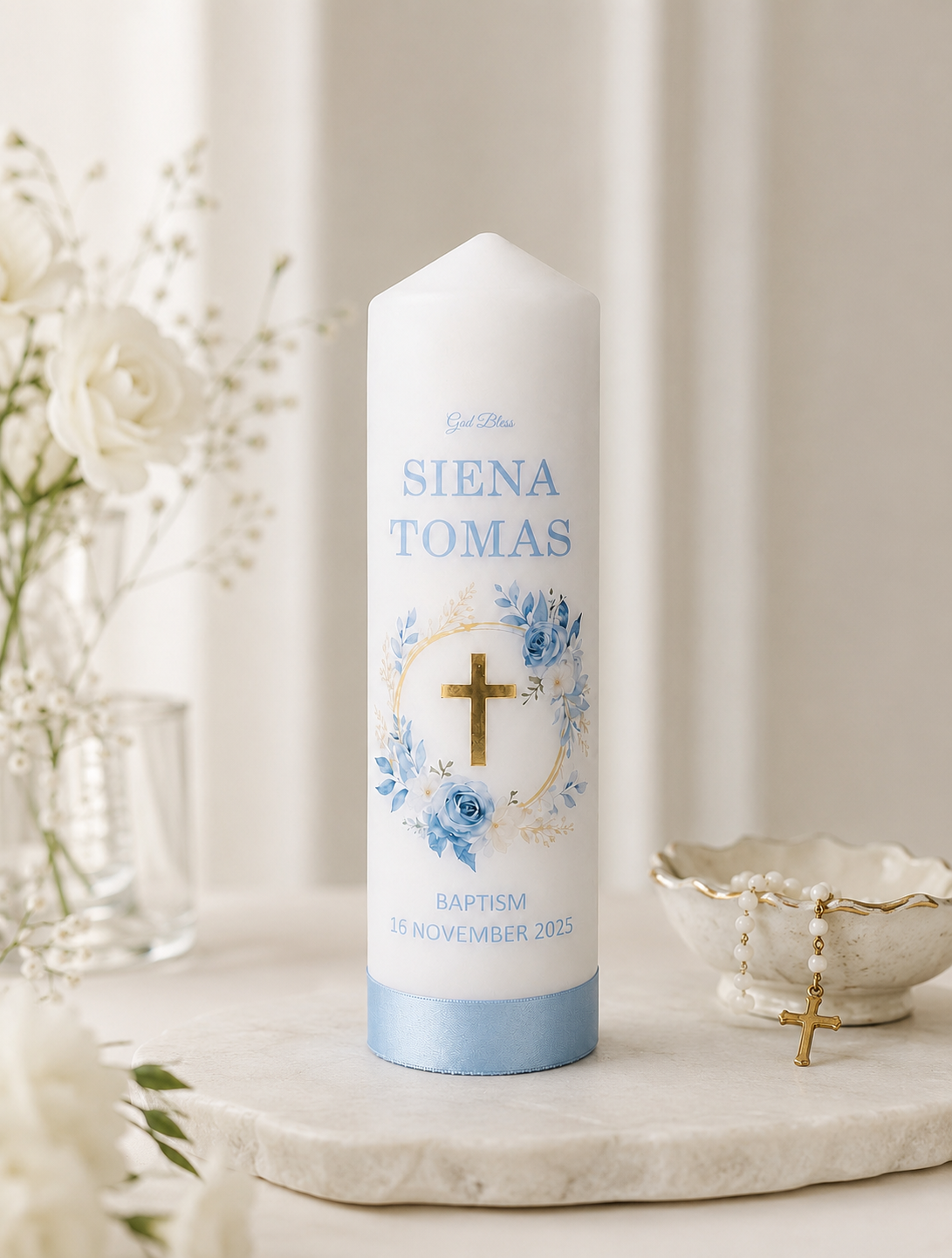 Decorative Candle Baby Blue