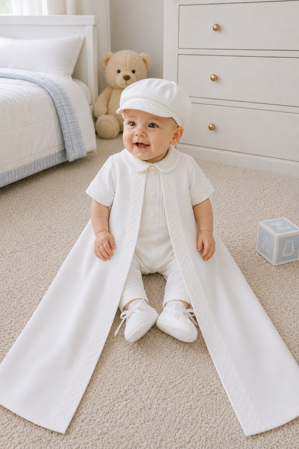 Leonardo Baptism Romper and Cape Set